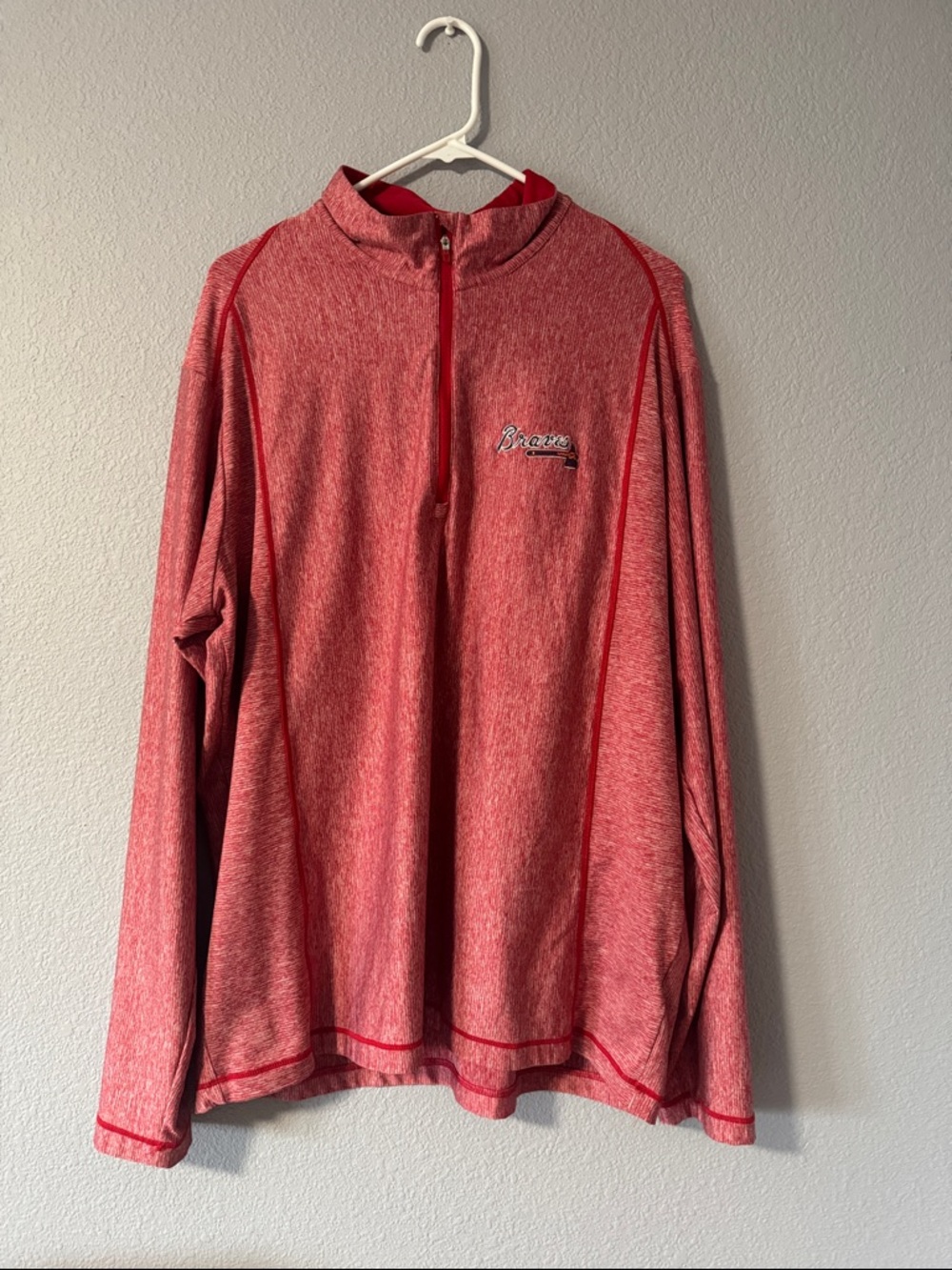 Atlanta Braves Antigua 1/4 Zip Pullover Jacket Red Heather Men's XL